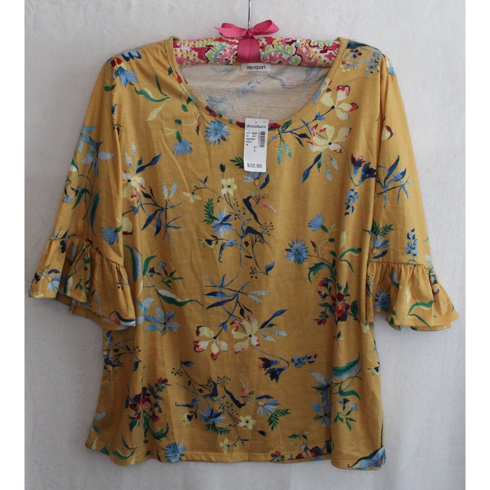 NWT Westport Bell Sleeve Floral Shirt, Size Large, MSRP $32.95